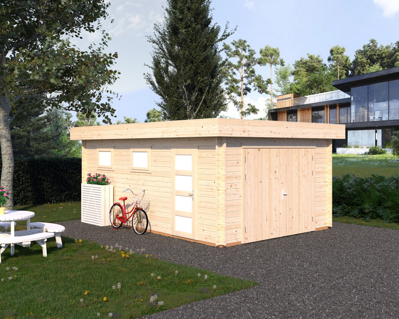 PALMAKO Holz-Garage Rasmus 19,0 m² im 44mm mit Holz von 380x570cm kaufen günstig Shop | Holztor Garagen aus