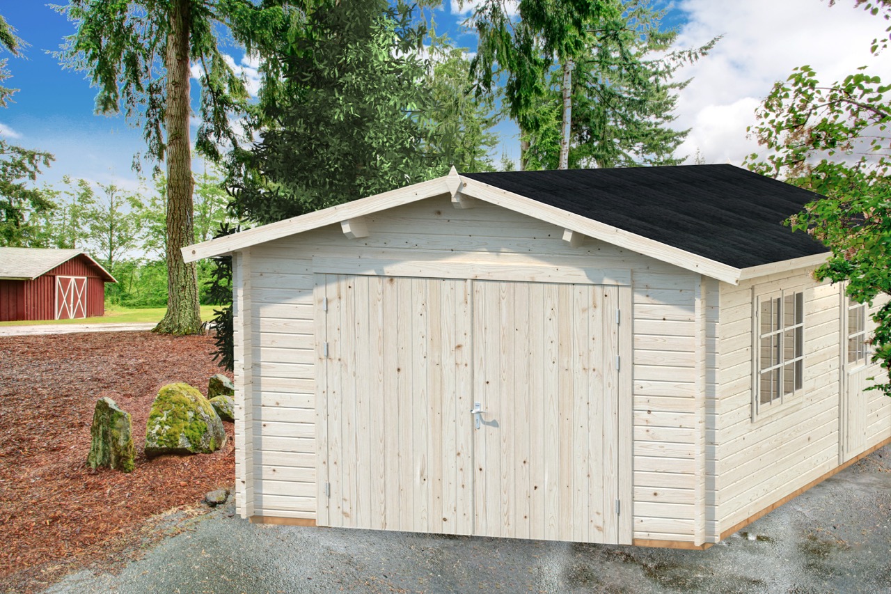 PALMAKO Holz-Garage Roger 19,0 m² kaufen Shop Holztor | von mit Garagen Holz aus im 380x570cm günstig 44mm