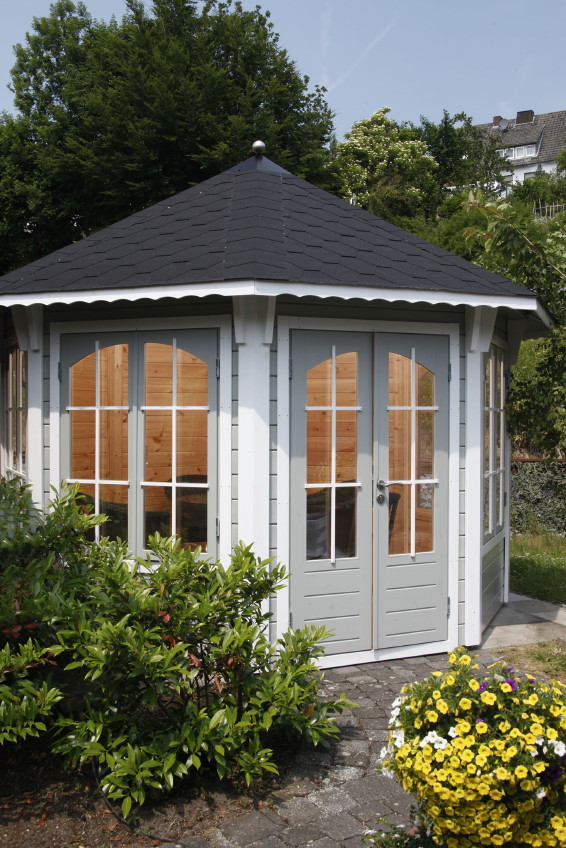 Holz-Pavillon Geschlossener Mit Panorama-Fenstern U. -Türen 8-Eck ...