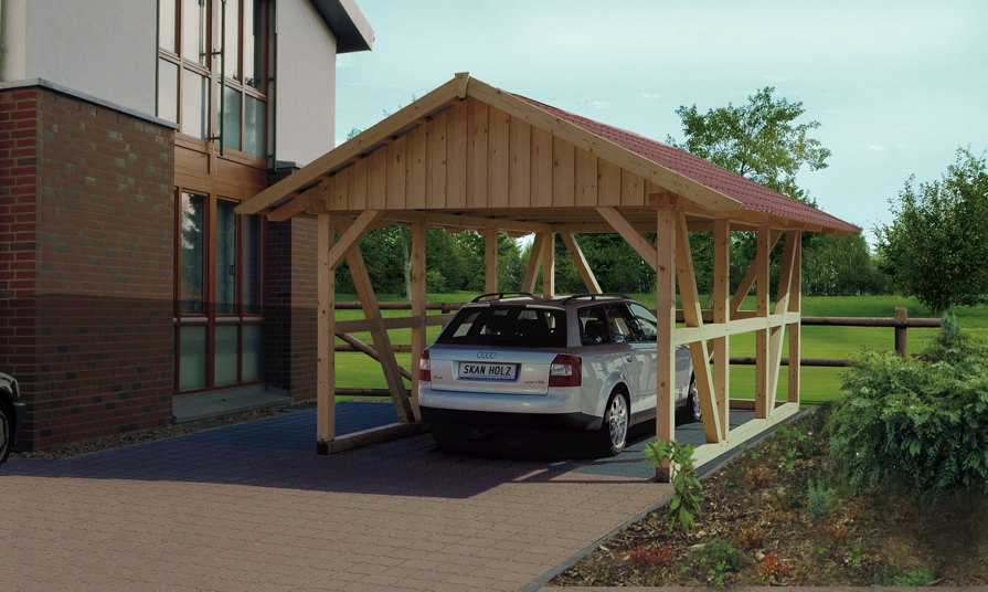 Holz Carport SKANHOLZ Schwarzwald Fachwerk Einzelcarport