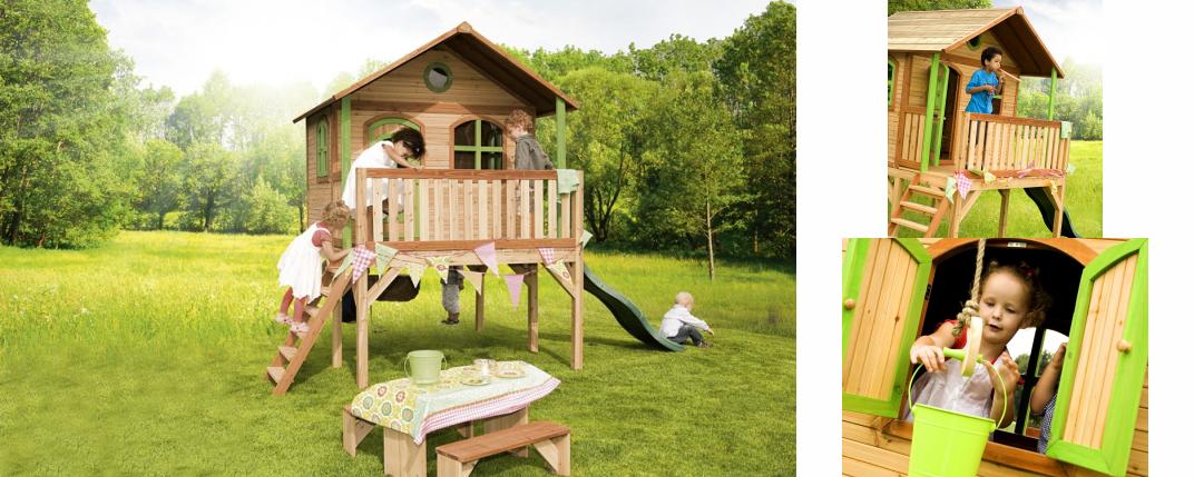 Holz-Kinder-Spielhaus Hohes Stelzen-Spielhaus Rutsche Fenster&Tür Farbig Lasiert